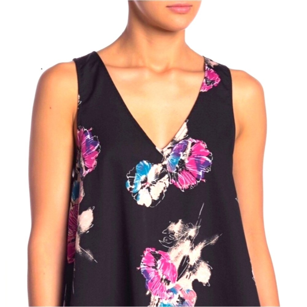 Abound Black and Pink Floral Cross Back Top